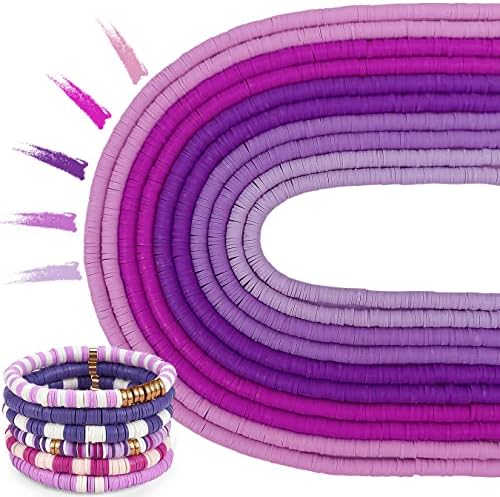 MIIIM 3600 PCS 10 Strands Clay Beads Polymer Clay Beads for Jewelry Making, Vinyl Heishi Beads 6mm for Surfer Bracelets Necklace Making (Purple) by MIIIM