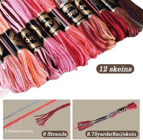 12 Skeins 105 Yards Embroidery Thread Variegated Cross Stitch Floss Bulk 6 Ply Polyester Yarn Colorful Red Friendship Bracelet String for Sewing Making Needlecraft Knitting Clothes Stitching - Image 2