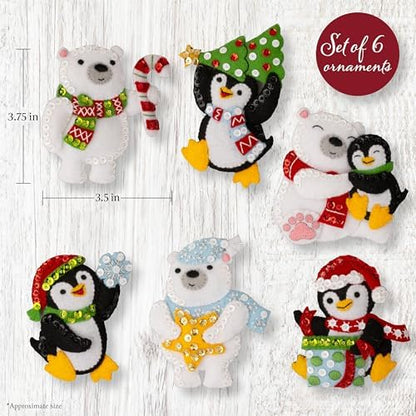Bucilla Felt Applique 6 Piece Ornament Making Kit, Polar Pals, Perfect for DIY Arts and Crafts, 89752E - Image 2