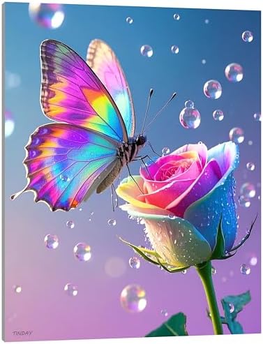 TINDAY Rose Paint by Numbers Kit for Adults Paint by Number for Adults Beginner Butterfly Painting by Number for Adult on Canvas Acrylic Painting Wall Decor 16x20 in by TINDAYPaintbyNumberskit