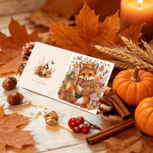 BAYUNOE 6Pcs Thanksgiving Greeting Card DIY Diamond Art Painting Greeting Cards Special Shaped Diamond Autumn Blessing Folding Card Kit Arts Crafts for Birthday Festival-Autumn - Image 2