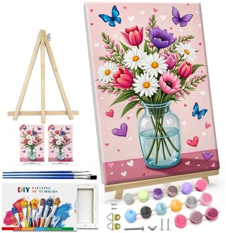 ATDMS Paint by Numbers Kit for Adults with Easel Flowers Paint by Number with Frame Floral Paint by Number with Easel DIY Acrylic Oil Painting Kits for Gift Home Wall Decor 8x12 Inch by ATDMSDIY