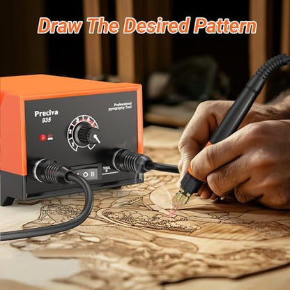 Preciva 935 Dual Handle Wood Burning Kit - Professional Pyrography Tool with 20 Wire Nibs & Pen Holder | Adjustable Temp 482~1382℉ | for Wood Burning, Leather Craft, Art Designs - Image 6