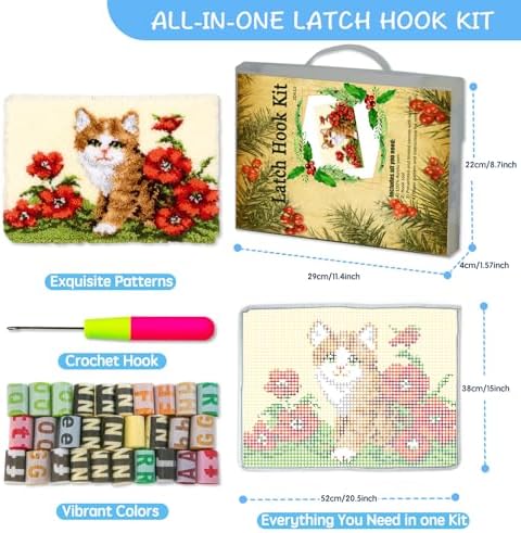 MIAOLLUN Latch Hook Kit Rug, Latch Hook Kits Cat with Pre-Printed Pattern for Adults and Kids 52X38cm/20.4 Inch X15 Inch - Image 6