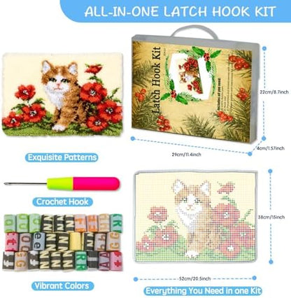 MIAOLLUN Latch Hook Kit Rug, Latch Hook Kits Cat with Pre-Printed Pattern for Adults and Kids 52X38cm/20.4 Inch X15 Inch - Image 6