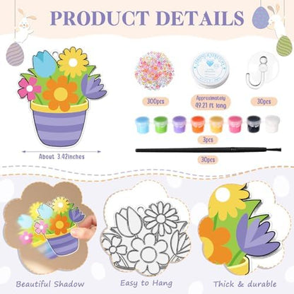 Dunzoom 30 Set Easter Craft Kit Suncatchers Kit Spring Easter Eggs DIY Suncatchers Craft Kit Make Your Own Suncatcher Paint Easter Bunny Sun Catcher Ornaments for Spring Art Craft Painting Activity - Image 2