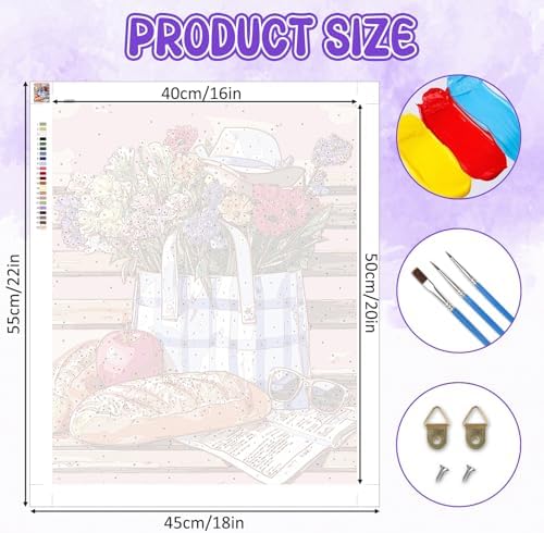 RICUVED Flowers Paint by Numbers for Adults, Bench Paint by Numbers Kit for Adults Beginners, Bread DIY Acrylic Pink Oil Painting on Canvas Easy for Gift Home Wall Decor 16x20 Inch - Image 4