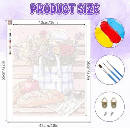 RICUVED Flowers Paint by Numbers for Adults, Bench Paint by Numbers Kit for Adults Beginners, Bread DIY Acrylic Pink Oil Painting on Canvas Easy for Gift Home Wall Decor 16x20 Inch - Image 4