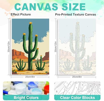 GEEHEIY Framed Paint by Numbers Kit for Adults, Desert Cactus, 8 x 12 Inch - Image 3