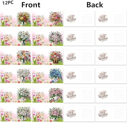 12Pack Flower Diamond Painting Greeting Card Kits DIY 5D Diamond Art with Envelopes & Rhinestones,Christmas Creative Birthday Gifts for Adults, Family, Friends (Christmas Decorations Flower) - Image 2