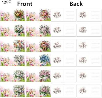 12Pack Flower Diamond Painting Greeting Card Kits DIY 5D Diamond Art with Envelopes & Rhinestones,Christmas Creative Birthday Gifts for Adults, Family, Friends (Christmas Decorations Flower) - Image 2