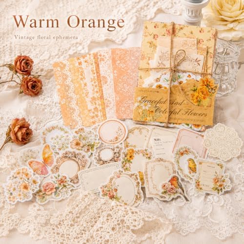 400Pcs Vintage Floral Scrapbooking Kit, Paper & Stickers - Image 6