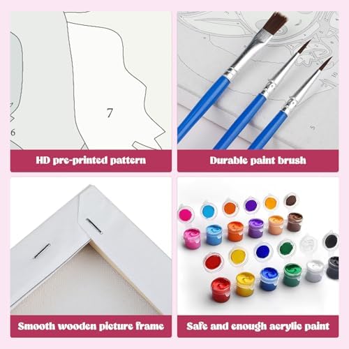 MXJSUA 4 Pack Elephant Shark Animals Framed Paint by Numbers Kit with Canvas for Adults Beginner, DIY Acrylic Oil Painting Kits with Brushes for Home Wall Decor Gift (8x10 inch) - Image 5
