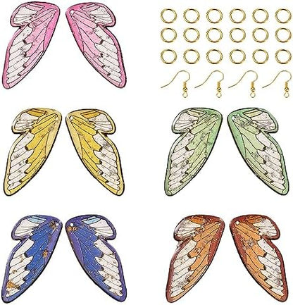 FASHEWELRY 10Pcs Resin Butterfly Wing Charms Rainbow Insects Wing Charms 5 Colors Animal Feather Pendants with Jump Rings Earring Hooks for Crafts Jewelry Making by FASHEWELRY