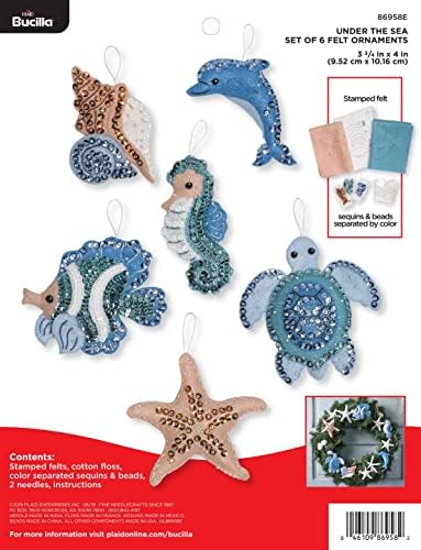 Bucilla Felt Applique Kit, 6 Piece Holiday Ornament Kit, Under The Sea by Bucilla
