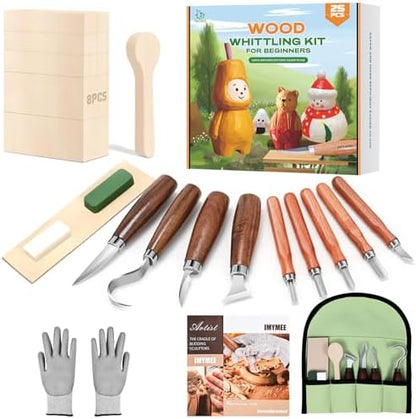 IMYMEE Wood Whittling Kit for Beginners-Complete Whittling Set with 4pcs Wood Carving Knives & 8pcs Basswood Wood Blocks-Perfect Wood Carving Kit Set-Includes Wood Carving Tools for Adults and Kids by IMYMEE