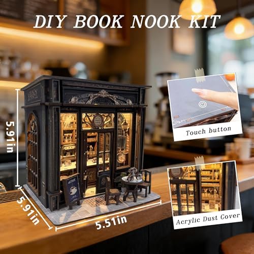 Coffee Shop Book Nook Kit, DIY Miniature House Kit with Led Light - Image 2