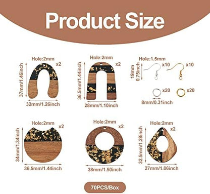 Cheriswelry DIY Dangle Earring Making Kits with 10pcs Resin Waxed Walnut Wood Pendants Charms & 20pcs Earring Hooks & 40pcs Jump Rings Teardrop Flat Round Pendants for DIY Earring Making - Image 3
