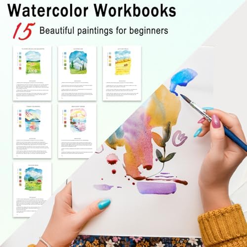 Watercolor Workbooks for Adults Beginners & Teens, 16 Colors 15 Beautiful Paintings, Pre-Outlined Designs, Easy Watercolor Art Book（Scenery） - Image 2