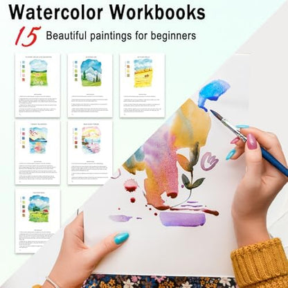 Watercolor Workbooks for Adults Beginners & Teens, 16 Colors 15 Beautiful Paintings, Pre-Outlined Designs, Easy Watercolor Art Book（Scenery） - Image 2