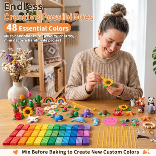 130 Pcs Polymer Clay Kit 48 Colors Oven Bake Clay 40g Large Block,Non-Toxic - Image 5