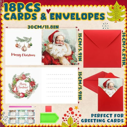Colarr 18 Pcs Vintage Christmas Diamond Painting Greeting Card with Envelopes 5d DIY Diamond Art Snowman Santa Cards for Adults Craft Family Birthday Gifts Including 3 Pen 1 Tray 1 Sticky Wax - Image 3