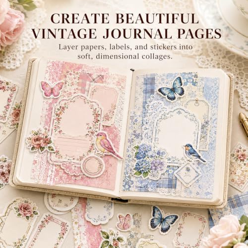 400-Piece Vintage Floral Scrapbook Kit, Paper & Stickers, 4 Color Themes - Image 2