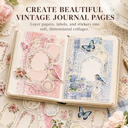 400-Piece Vintage Floral Scrapbook Kit, Paper & Stickers, 4 Color Themes - Image 2