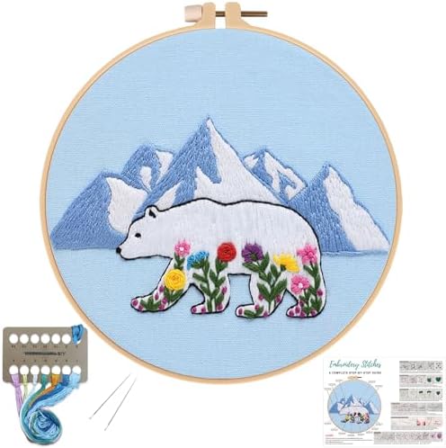 Louise Maelys Glacial Polar Bear and Flowers Embroidery Kit DIY Craft by LouiseMaelys