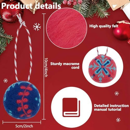 INFUNLY 3 Set Baubles Needle Felting Kit for Beginners Round Balls Wool Needle Felt Kit with Instruction Christmas DIY Wool Felting Kits with Felted Mat Needles Supplies for Xmas Ornaments Gift - Image 3