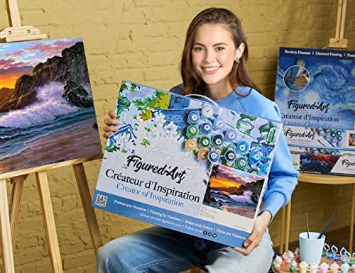 Figured'Art Paint by Numbers Kit for Adults with Frame Cliff and Waves 16"x20" - Craft Art Painting DIY Kit Canvas Already Stretched on a Wooden Frame - Image 2