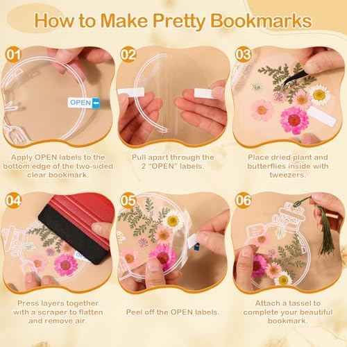 212 PCS Pressed Flower Bookmark Making Kit, DIY Clear Bottle Bookmark Kit with Dried Flower Tassel Butterflies Open Sticker Tweezer, DIY Projects Party Favor Gift for School Reading Adult Book Lovers - Image 6