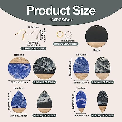 FASHEWELRY 16Pcs Teardrop Round Resin Wood Earring Charms Black Blue Wooden Blanks Geometry Findings for Jewelry Making, DIY-TA0004-37-Biyun - Image 4