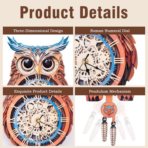 KAAYEE 3D Puzzles for Adults Owl Clock Bird Wooden Puzzle DIY Craft - Image 2