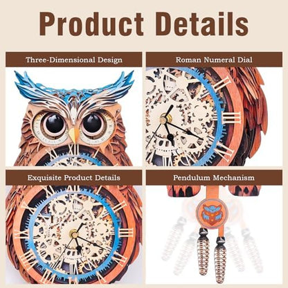 KAAYEE 3D Puzzles for Adults Owl Clock Bird Wooden Puzzle DIY Craft - Image 2