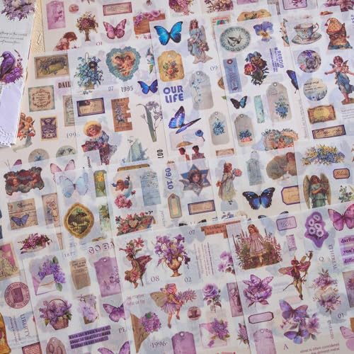 Pre-Cut Vintage Stickers for Journaling, 550+ Washi Sticker Book for Scrapbooking Ephemera for Junk Journal Supplies, Aesthetic Butterfly Flower Label Scrapbook Stickers for Adults DIY Arts Crafts - Image 3