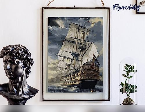 Figured'Art Paint by Numbers Kit for Adults Ocean Galleon 16"x20" - Craft Art Painting Rolled Canvas with DIY Wooden Frame - Image 4