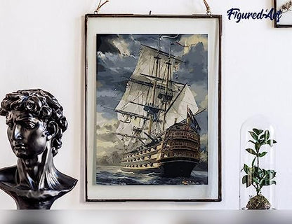 Figured'Art Paint by Numbers Kit for Adults Ocean Galleon 16"x20" - Craft Art Painting Rolled Canvas with DIY Wooden Frame - Image 4