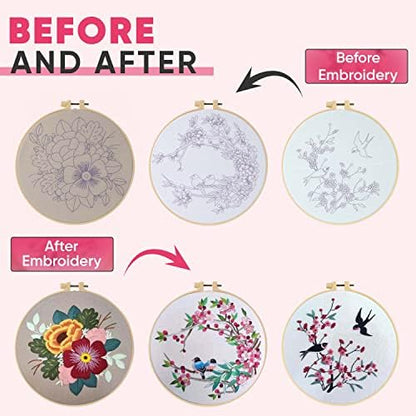 The ZenStore Birds & Flowers Embroidery Kit for Adults – Beginner DIY Hand Embroidery Set with Hoop, Stamped Fabric, Thread & Needles – Floral and Plant Pattern Sewing Craft Kit for Women & Teens - Image 3
