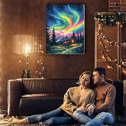 Aurora Paint by Numbers Kit for Adults Beginner,Wooden House Adult Paint by Number Kits on Canvas with Frame,Night Sky DIY Acrylic Oil Painting by Numbers Kits for Home Wall Decor 9.5x11.8 inch - Image 3