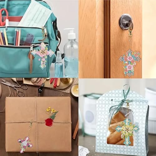 15 pcs Summer Theme Diamond Art Keychain Ornaments Double Sided 5D DIY Diamond Painting Keychain Kits for Adults Key Ring Art Pendant Decor (Cross) - Image 4