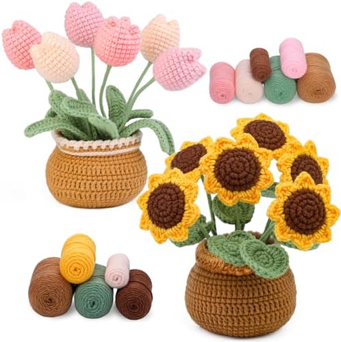 Crochet Kit, Tulip and Sunflower Crochet Kit for Beginners, Knitting Kit by kgxulr