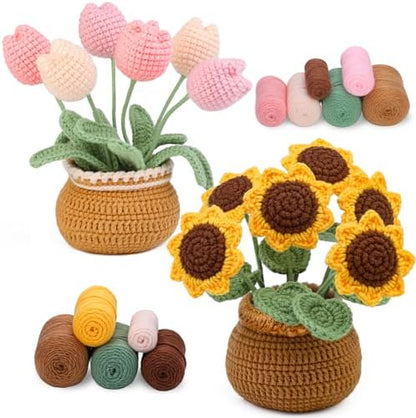 Crochet Kit, Tulip and Sunflower Crochet Kit for Beginners, Knitting Kit by kgxulr