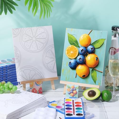 Ctosree 12 Sets Pre Drawn Canvas Kit for Painting,Colorful Fruit,8 x 10 in - Image 2