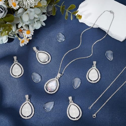 24Pcs 6 Sets Pendant Tray Set Teardrop Bezel Pendant Trays with Glass Cabochons and Chain Rhinestone Rotatable Double Sided Bezel Charms for Jewelry Making Supplies Necklace Gift Adults - Image 4