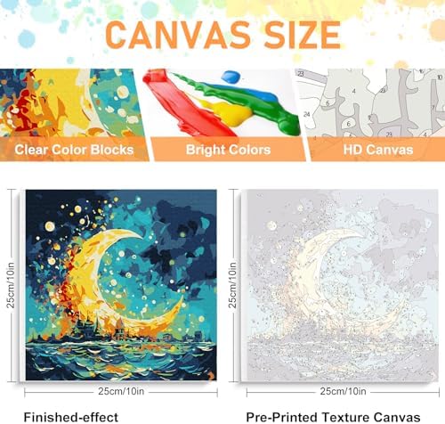 Offito Framed Paint by Numbers Kit for Adults Beginners, Sea and Moon - Image 2