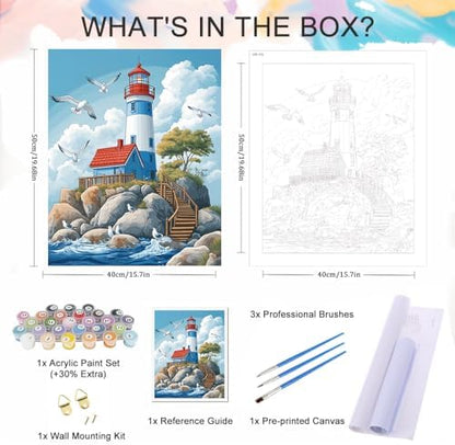 Natuyalo Lighthouse House Paint by Numbers Kit for Adults, Pigeon Sea Scenery Painting by Numbers Kits Frameless, Adult Acrylic Paint by Number Kits Suitable for Gifts and Interior Decor 16x20 inch - Image 5