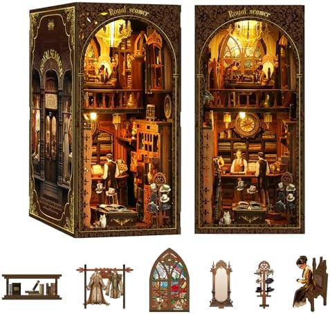 Book Nook Corner mini House Set, DIY Royal Tailor's mini Light and Shadow Book Stand Set, and 3D Wooden Puzzle Bookshelf with LED Lights for Plug-in Decoration, Suitable for Teenager. - Image 3