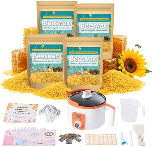 Beeswax Candle Making Supplies, 4LB Organic Beeswax Pellets with Wax Melter by WcoDusak