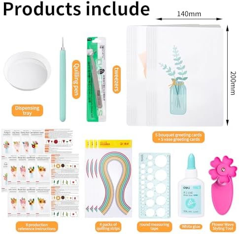 saijoyz Paper Quilling Card Making Kit, 10 Pack 140x200mm Cards with 720 Strips, DIY Craft Set for Birthday Mother's Day Valentine's Day Gifts - Image 2